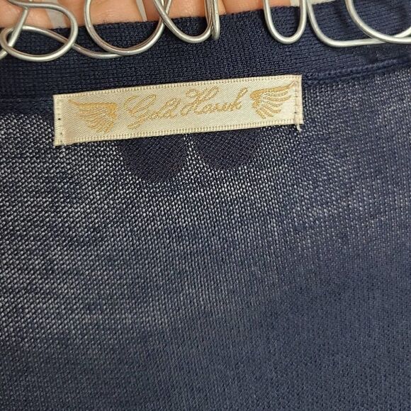 Gold Hawk V-Neck Dark Blue Sweater Dress Size Medium - Picture 4 of 6